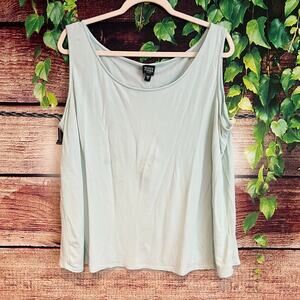 Eileen Fisher 100% Silk Crepe Bateau Scoop Neck Tank Top Blouse 1X Green Shirt